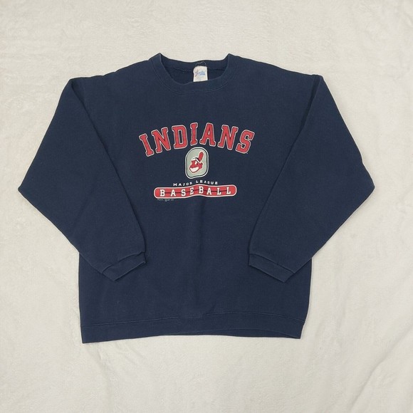 Vintage Cleveland Indians USA Made Majestic Tag Navy Blue Crewneck Size Large - Picture 1 of 9